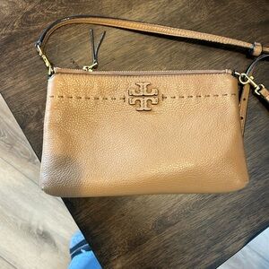 Tory Burch Pebbled Leather Crossbody Purse, Tan - Great condition